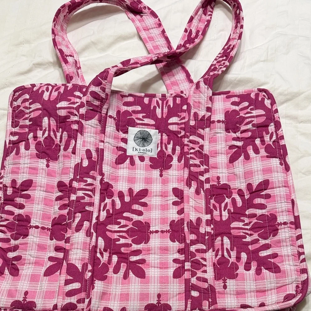 Kiele Palaka Pink Floral Tote Bag - Picture 1 of 5